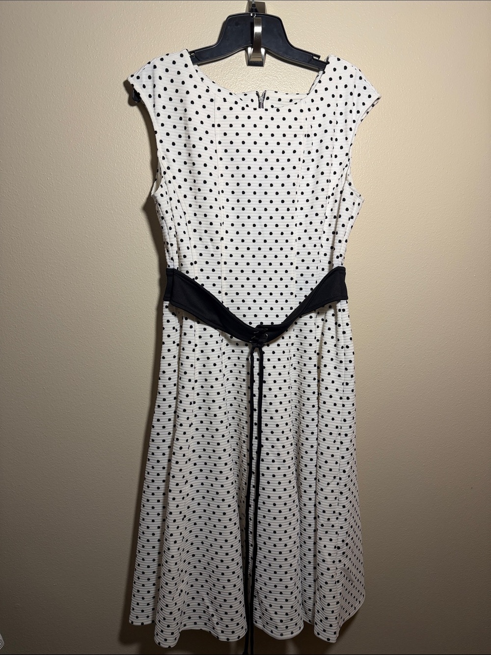 Danny & Nicole White Midi Dress with Black Polka Dots
